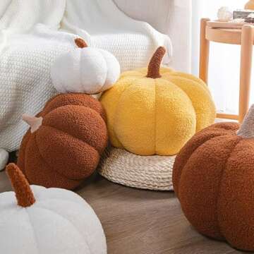 3D Pumpkin Throw Pillow Hugging, Fluffy Pumpkin Plush Pumpkin Stuffed Animal Toys, Pumpkin Pillow Sofa Cushion Pumpkin for Home Decor Halloween, Christmas or Birthday Party (Coffee, 8 Inch)