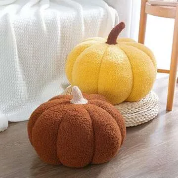 3D Pumpkin Throw Pillow Hugging, Fluffy Pumpkin Plush Pumpkin Stuffed Animal Toys, Pumpkin Pillow Sofa Cushion Pumpkin for Home Decor Halloween, Christmas or Birthday Party (Coffee, 8 Inch)