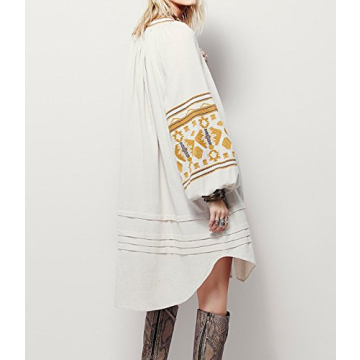 R.Vivimos Womens Autumn Long Sleeve Embroidery Oversized Single Breasted Button Up Dresses with Pockets