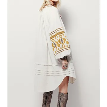 R.Vivimos Womens Autumn Long Sleeve Embroidery Oversized Single Breasted Button Up Dresses with Pockets