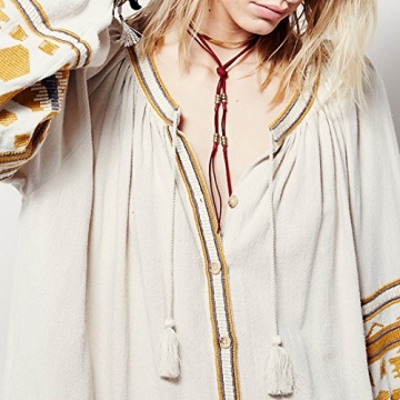 R.Vivimos Womens Autumn Long Sleeve Embroidery Oversized Single Breasted Button Up Dresses with Pockets