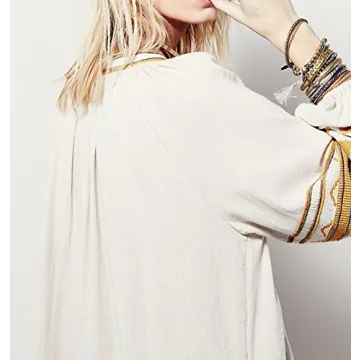 R.Vivimos Womens Autumn Long Sleeve Embroidery Oversized Single Breasted Button Up Dresses with Pockets