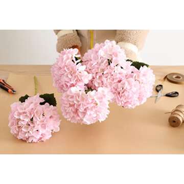 PARTY JOY 5PCS 15.4In Artificial Hydrangea Silk Flowers Bouquet Faux Hydrangea Stems for Wedding Centerpieces Home Decor (Light Pink)