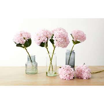 PARTY JOY 5PCS 15.4In Artificial Hydrangea Silk Flowers Bouquet Faux Hydrangea Stems for Wedding Centerpieces Home Decor (Light Pink)