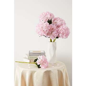 PARTY JOY 5PCS 15.4In Artificial Hydrangea Silk Flowers Bouquet Faux Hydrangea Stems for Wedding Centerpieces Home Decor (Light Pink)