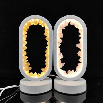 Ellipsoid Natural Crystal Stone Lamp USB Light Home Decor Healing Mineral for Peaceful Atmosphere in Room Crystal for Promoting Relaxation Removing Negative Energy (White lamp,citrine)