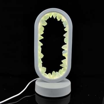 Ellipsoid Natural Crystal Stone Lamp USB Light Home Decor Healing Mineral for Peaceful Atmosphere in Room Crystal for Promoting Relaxation Removing Negative Energy (White lamp,citrine)