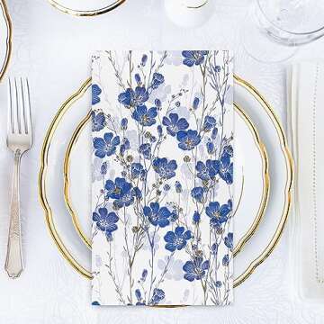 AnyDesign 80 Pack Blue Floral Guest Napkins Disposable Watercolor Blue White Flowers Paper Napkins Dinner Hand Napkin for Birthday Wedding Baby Shower Bridal Shower Party Supplies, 13 x 15.7 Inch