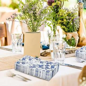 AnyDesign 80 Pack Blue Floral Guest Napkins Disposable Watercolor Blue White Flowers Paper Napkins Dinner Hand Napkin for Birthday Wedding Baby Shower Bridal Shower Party Supplies, 13 x 15.7 Inch
