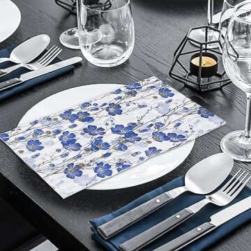 AnyDesign 80 Pack Blue Floral Guest Napkins Disposable Watercolor Blue White Flowers Paper Napkins Dinner Hand Napkin for Birthday Wedding Baby Shower Bridal Shower Party Supplies, 13 x 15.7 Inch