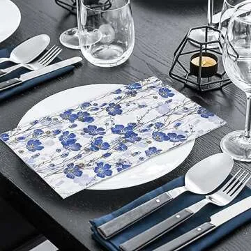 AnyDesign 80 Pack Blue Floral Guest Napkins Disposable Watercolor Blue White Flowers Paper Napkins Dinner Hand Napkin for Birthday Wedding Baby Shower Bridal Shower Party Supplies, 13 x 15.7 Inch