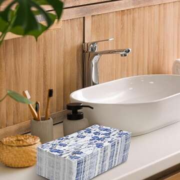 AnyDesign 80 Pack Blue Floral Guest Napkins Disposable Watercolor Blue White Flowers Paper Napkins Dinner Hand Napkin for Birthday Wedding Baby Shower Bridal Shower Party Supplies, 13 x 15.7 Inch