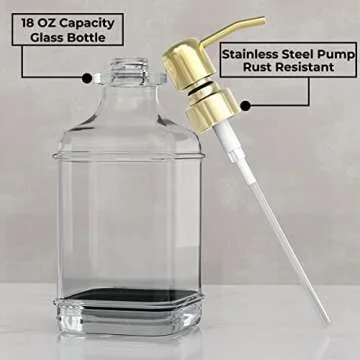 GLADPURE Soap Dispenser - 2 Pack, 18 Oz Antique Design Thick Glass Hand Soap Dispensers; with 304 Ru...