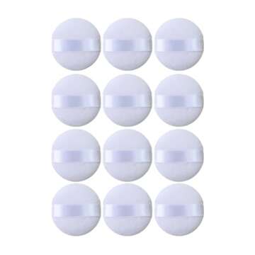 FADETTE Soft Microfiber Small Powder Puff 12 Pcs - 1.75in Diameter x 1.5in Diameter Powder Pact Makeup Sponges for Powder Beauty Gifts for Women Beauty Blender Sponge (Small) (White)