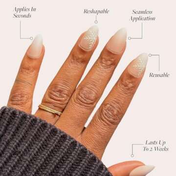 Glamnetic Press On Nails - Snowdrift | Opaque Gradient Ombre & Snowflake Graphic Short Almond False Nails, Reusable Stick On Fake Nails with Glue | Salon Quality | 15 Sizes - 30 Nail Kit
