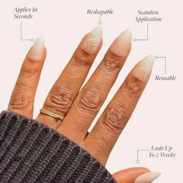 Glamnetic Press On Nails - Snowdrift | Opaque Gradient Ombre & Snowflake Graphic Short Almond False Nails, Reusable Stick On Fake Nails with Glue | Salon Quality | 15 Sizes - 30 Nail Kit