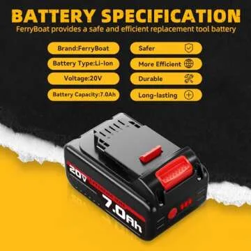 FERRYBOAT 7.0Ah Replacement for Dewalt 20V Max Battery DCB200 DCB201 DCB203 DCB204 DCB206 DCB180, Compatible with Dewalt 20 Volt DCD/DCF/DCG Series Power Tools 2Pack