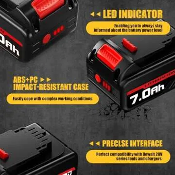 FERRYBOAT 7.0Ah Replacement for Dewalt 20V Max Battery DCB200 DCB201 DCB203 DCB204 DCB206 DCB180, Compatible with Dewalt 20 Volt DCD/DCF/DCG Series Power Tools 2Pack