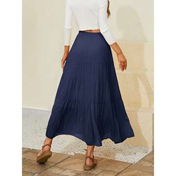 NASHALYLY Women's Chiffon Elastic High Waist Pleated A-Line Flared Maxi Skirts(Blue,L)