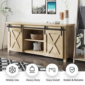 EaseLife 5 FT Cabinet Mini Sliding Double Barn Door Hardware Track Kit,Easy Install,Slide Smoothly Q...