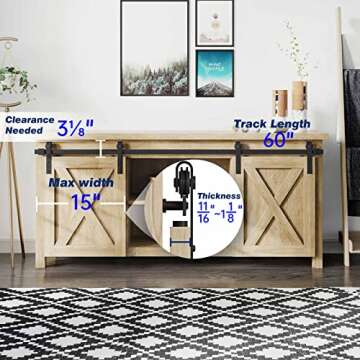 EaseLife 5 FT Cabinet Mini Sliding Double Barn Door Hardware Track Kit,Easy Install,Slide Smoothly Quietly,Apply for Storage Window TV Stand and Other Shielding (No Cabinet)