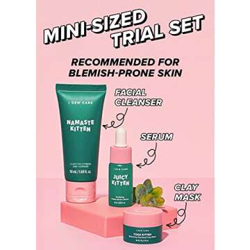 I DEW CARE Blemish Heartleaf Skincare Set - Kitten My Balance On | Foam Cleanser & Wash-off Mask & Serum, Clear and Soothe Irritation, Abosorb Excess Oil, Travel Size, Friendly Size