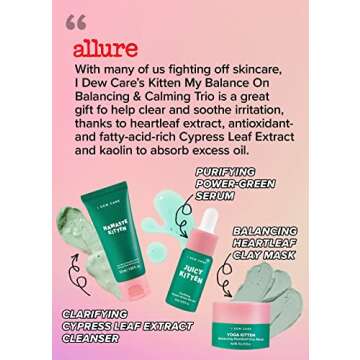 I DEW CARE Blemish Heartleaf Skincare Set - Kitten My Balance On | Foam Cleanser & Wash-off Mask & Serum, Clear and Soothe Irritation, Abosorb Excess Oil, Travel Size, Friendly Size