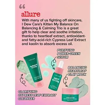 I DEW CARE Blemish Heartleaf Skincare Set - Kitten My Balance On | Foam Cleanser & Wash-off Mask & Serum, Clear and Soothe Irritation, Abosorb Excess Oil, Travel Size, Friendly Size