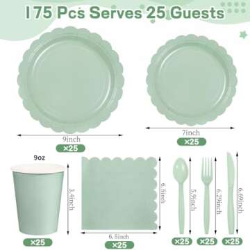 Xiangqu 175 Pcs Sage Green Paper Plates and Napkins Set for Parties