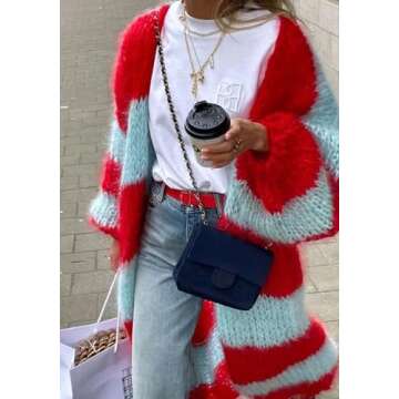 LETSVDO Women's Color Block Long Cardigan Sweater