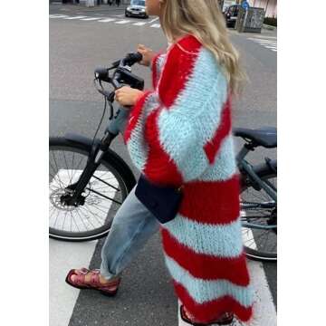 LETSVDO Women's Color Block Long Cardigan Sweater