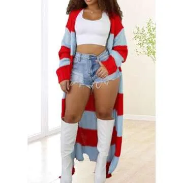 LETSVDO Women's Color Block Long Cardigan Sweater