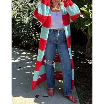 LETSVDO Women's Color Block Long Cardigan Sweater