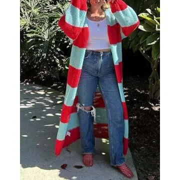 LETSVDO Women's Color Block Long Cardigan Sweater