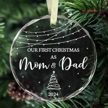 BSQUIELE First Christmas As Mom & Dad Glass Ornament
