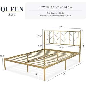 Allewie Queen Size Platform Bed Frame with Vintage Headboard, 14 Inches Metal Mattress Foundation fo...