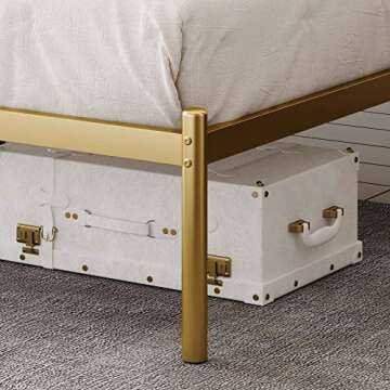 Allewie Queen Size Platform Bed Frame with Vintage Headboard, 14 Inches Metal Mattress Foundation for Storage, No Box Spring Needed, Easy Assembly, Modern, Gold