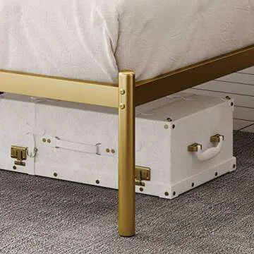 Allewie Queen Size Platform Bed Frame with Vintage Headboard, 14 Inches Metal Mattress Foundation for Storage, No Box Spring Needed, Easy Assembly, Modern, Gold