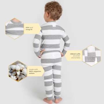 Burt's Bees Baby Girls Pajamas Set - 100% Organic Cotton, Heather Grey Rugby Stripe