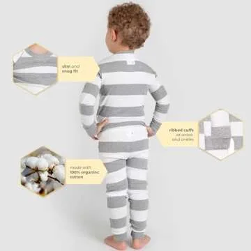 Burt's Bees Baby Girls Pajamas Set - 100% Organic Cotton, Heather Grey Rugby Stripe