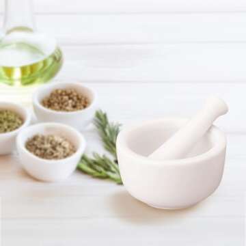 HIC Kitchen Mortar and Pestle for Grinding Spices and Herbs and Crushing Pills, Fine-White Porcelain