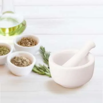 HIC Kitchen Mortar and Pestle for Grinding Spices and Herbs and Crushing Pills, Fine-White Porcelain