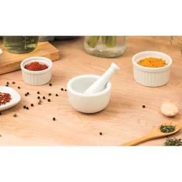 HIC Kitchen Mortar and Pestle for Grinding Spices and Herbs and Crushing Pills, Fine-White Porcelain