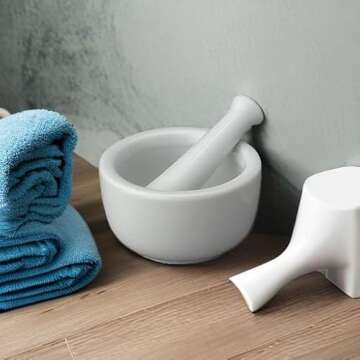 HIC Kitchen Mortar and Pestle for Grinding Spices and Herbs and Crushing Pills, Fine-White Porcelain
