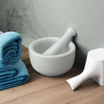 HIC Kitchen Mortar and Pestle for Grinding Spices and Herbs and Crushing Pills, Fine-White Porcelain