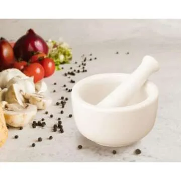 HIC Kitchen Mortar and Pestle for Grinding Spices and Herbs and Crushing Pills, Fine-White Porcelain