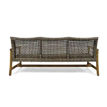 Christopher Knight Home Marcia Outdoor Wood Sofa, Wicker, 75.50 x 31.00 x 31.50, Gray, Natural Stained Finish