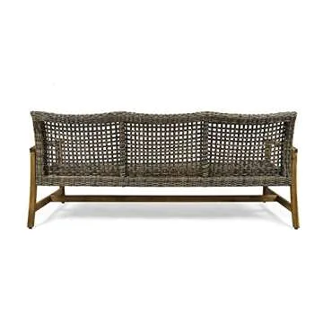 Christopher Knight Home Marcia Outdoor Wood Sofa, Wicker, 75.50 x 31.00 x 31.50, Gray, Natural Stained Finish