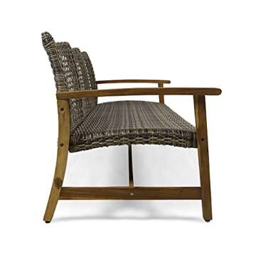 Christopher Knight Home Marcia Outdoor Wood Sofa, Wicker, 75.50 x 31.00 x 31.50, Gray, Natural Stained Finish