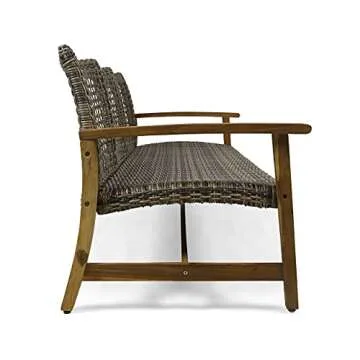 Christopher Knight Home Marcia Outdoor Wood Sofa, Wicker, 75.50 x 31.00 x 31.50, Gray, Natural Stained Finish